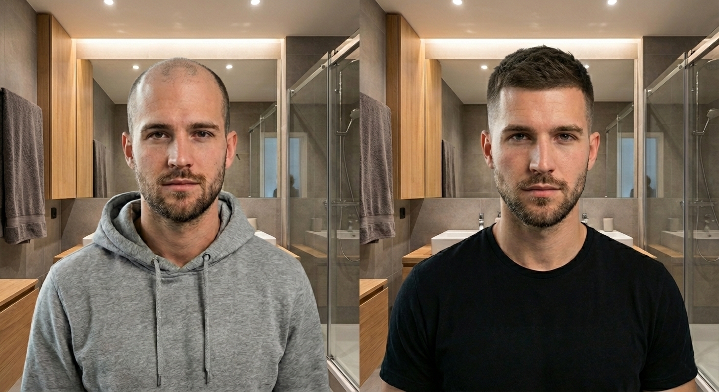 Haarsystem Styling Rückansicht mit perfektem Übergang nach dem Verkleben